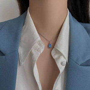 Dual Chain Butterly & Blue Stone Necklace