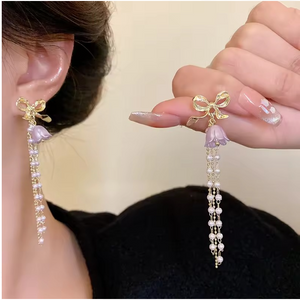 Bowknot Orchid Long Earrings